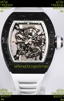 Richard Mille RM055 Black Carbon Casing 1:1 Mirror Replica Watch in White Strap