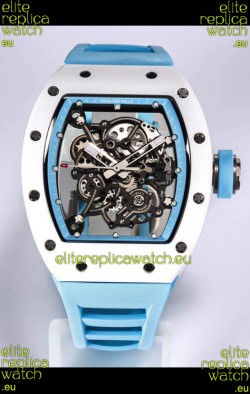 Richard Mille RM055 White Ceramic Casing 1:1 Mirror Replica Watch in Blue Strap