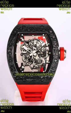 Richard Mille RM055 Black Carbon Casing 1:1 Mirror Replica Watch in Red Strap