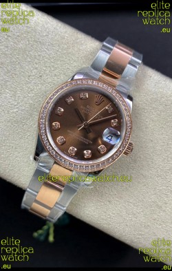 Rolex Datejust 278381 31MM Swiss Replica in 904L Steel Two Tone Rose Gold Brown Dial 1:1 Mirror Replica