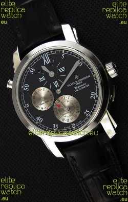 Vacheron Constantin Malte Dual Time Regulator Black Dial Replica Watch 
