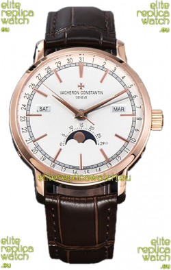 Vacheron Constantin Traditionelle Complete Calendar Rose Gold Plating White Dial Swiss Replica
