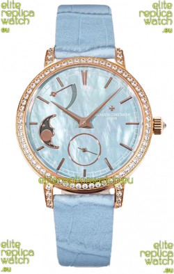 Vacheron Constantin Traditionelle Moon Phase Blue Mother of Pearl Dial in Rose Gold Swiss Replica