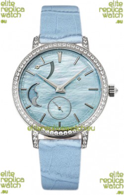 Vacheron Constantin Traditionelle Moon Phase Blue Mother of Pearl Dial in Steel Case Swiss Replica