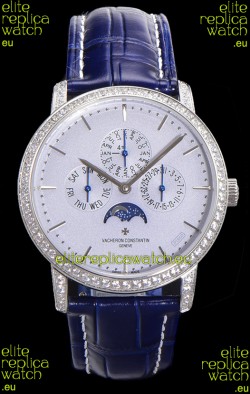 Vacheron Constantin Patrimony Perpetual Calendar Ultra-Thin White Gold Light Blue Dial Swiss Replica