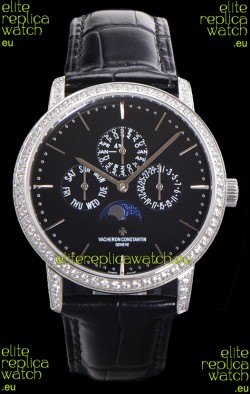 Vacheron Constantin Patrimony Perpetual Calendar Ultra-Thin White Gold Black Dial Swiss Replica