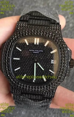 Patek Philippe Nautilus 5711 Black Venom Diamonds PVD Swiss Replica Watch in Black Dial 