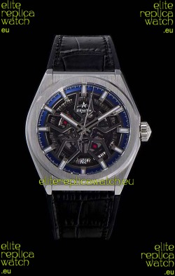Zenith Defy Classic Skeleton 41 mm Titanium Men's Swiss Replica Watch - Black Leather Strap