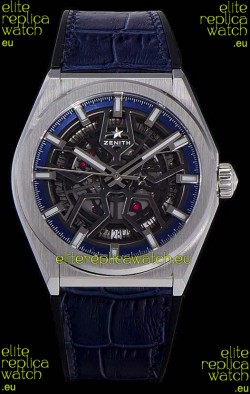 Zenith Defy Classic Skeleton 41 mm Titanium Men's Swiss Replica Watch - Blue Leather Strap