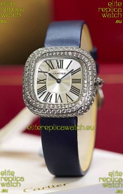 Coussin De Cartier Steel Watch Swiss Replica Watch Blue Strap 