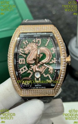 Franck Muller Vanguard Yachting Dragon V45 Green Dial in Gold Diamonds Bezel Swiss Replica