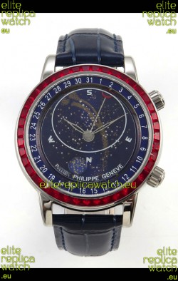 Patek Philippe Grand Complications 6102 Blue Dial Red Diamonds Swiss Replica Watch 