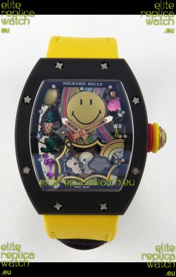Richard Mille Super Clone RM088 Smiley Tourbillon Black Ceramic Velcro Strap Watch 