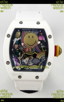 Richard Mille Super Clone RM088 Smiley Tourbillon White Ceramic Velcro Strap Watch 
