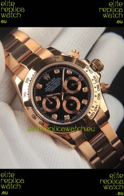 Rolex Daytona Japanese Movement Gold Casing Replica Watch in Black Dial 