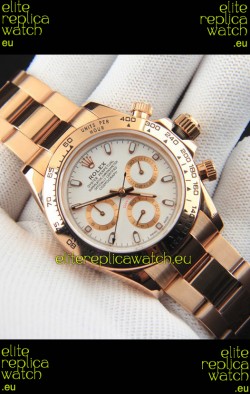 Rolex Daytona Japanese Movement Gold Casing Replica Watch in White Dial