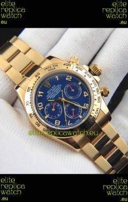 Rolex Daytona Japanese Movement Gold Casing Replica Watch in Blue Dial 