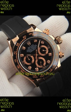 Rolex Daytona Japanese Movement Gold Casing Replica Watch in Black Dial 