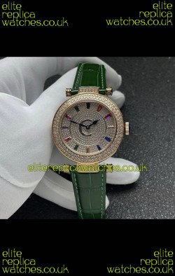 Franck Muller Double Mystery Swiss Quartz Watch in Gold Diamonds Casing
