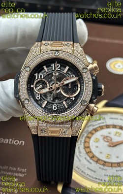 Hublot Big Bang Unico Rose Gold Diamonds Case Super Clone Watch 
