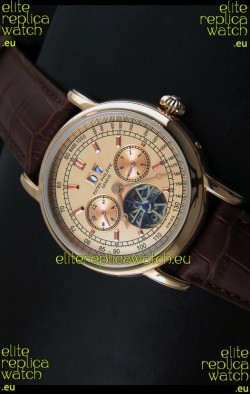 Patek Philippe Complications Tourbillon Japanese Replica Watch in Pink Gold