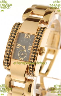 Chopard La Strada Swiss Ladies Replica Pink Gold Watch in Black Dial 
