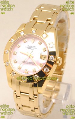 Rolex Datejust Pearlmaster Swiss Replica Gold Watch in Pink Pearl Dial -34MM