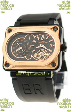 Bell and Ross BR Minuteur Tourbillon Japanese Replica Gold Watch in Black Dial
