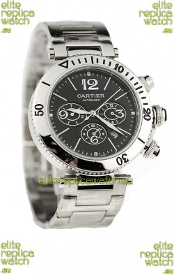 Cartier Pasha Seatimer Japanese Replica Watch in Black Dial