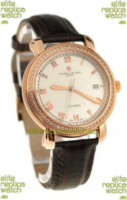 Vacheron Constantin Geneve Japanese Replica Gold Watch in Diamond Bezel