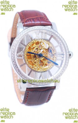 Ronde De Cartier Skeleton Watch in Diamond Bezel