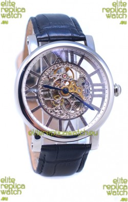 Ronde De Cartier Skeleton Silver Japanese Replica Watch 