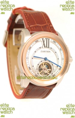 Calibre de Cartier Flying Tourbillon Japanese Replica Rose Gold Watch 
