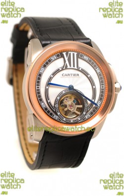Calibre de Cartier Flying Tourbillon Japanese Replica Rose Gold Watch 