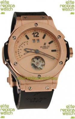 Hublot Big Bang Big Date Power Reserve Japanese Replica Tourbillon Watch in Pink Gold