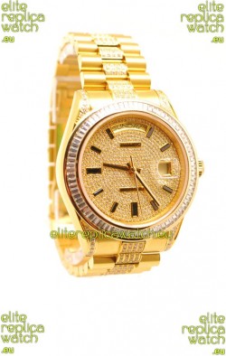 Rolex Day Date Japanese Watch in Yellow gold with Diamonds Dial