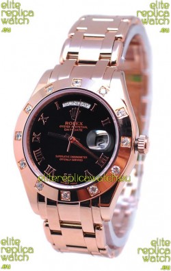 Rolex Day Date Rose Gold Japanese Replica Watch in Black Dial