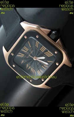 Cartier Santos 100 Japanese Replica Watch in Pink Gold