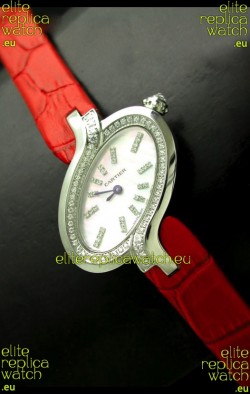 Delices De Cartier Ladies Replica Japanese Watch in Red Leather Strap