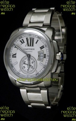 Cartier Calibre de Japanese Replica Steel Watch in White Dial