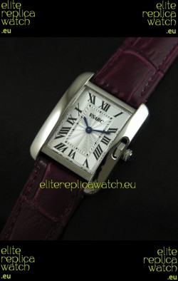 Cartier Louis Japanese Replica Ladies Watch in Red Wine Strap