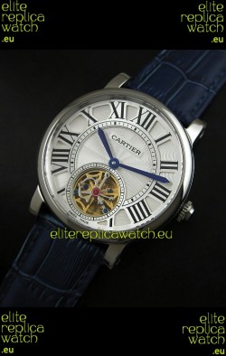 Cartier Ronde de Tourbillon Japanese Replica Watch in Blue Strap