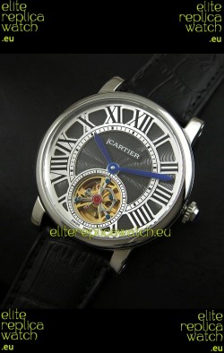 Cartier Ronde de Tourbillon Japanese Replica Watch in Black Dial
