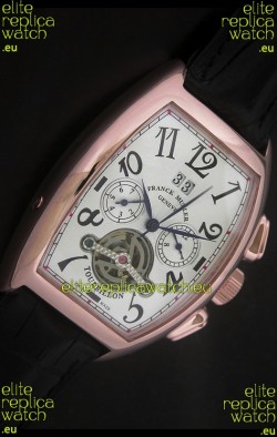 Franck Muller Tourbillon Japanese Replica Watch in Pink Rose Case 