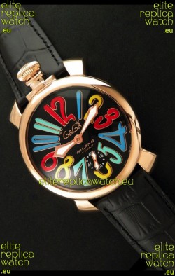 Gaga Milano Italy Japanese Replica Rose Gold Watch in Multi Colour Arabic Markers