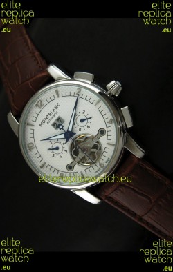 Mont Blanc Flying Tourbillon Japanese Replica Watch in White Dial