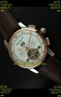 Mont Blanc Flying Tourbillon Japanese Replica Watch with Gold Bezel