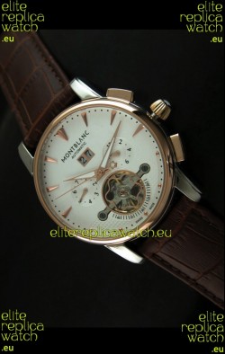 Mont Blanc Flying Tourbillon Japanese Replica Watch with Gold Bezel