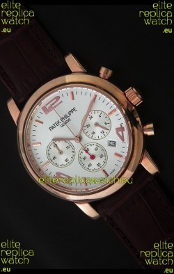 Patek Philippe Perpetual Calender Japanese Steel Watch in White Dial
