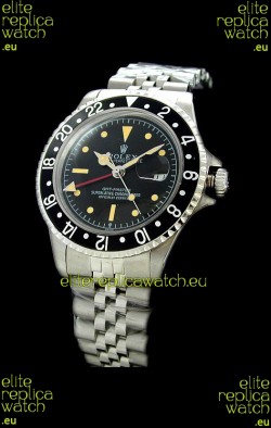 Rolex GMT Master Swiss Replica Steel Watch in Black Bezel
